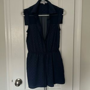Bcbg navy romper with white polka dots